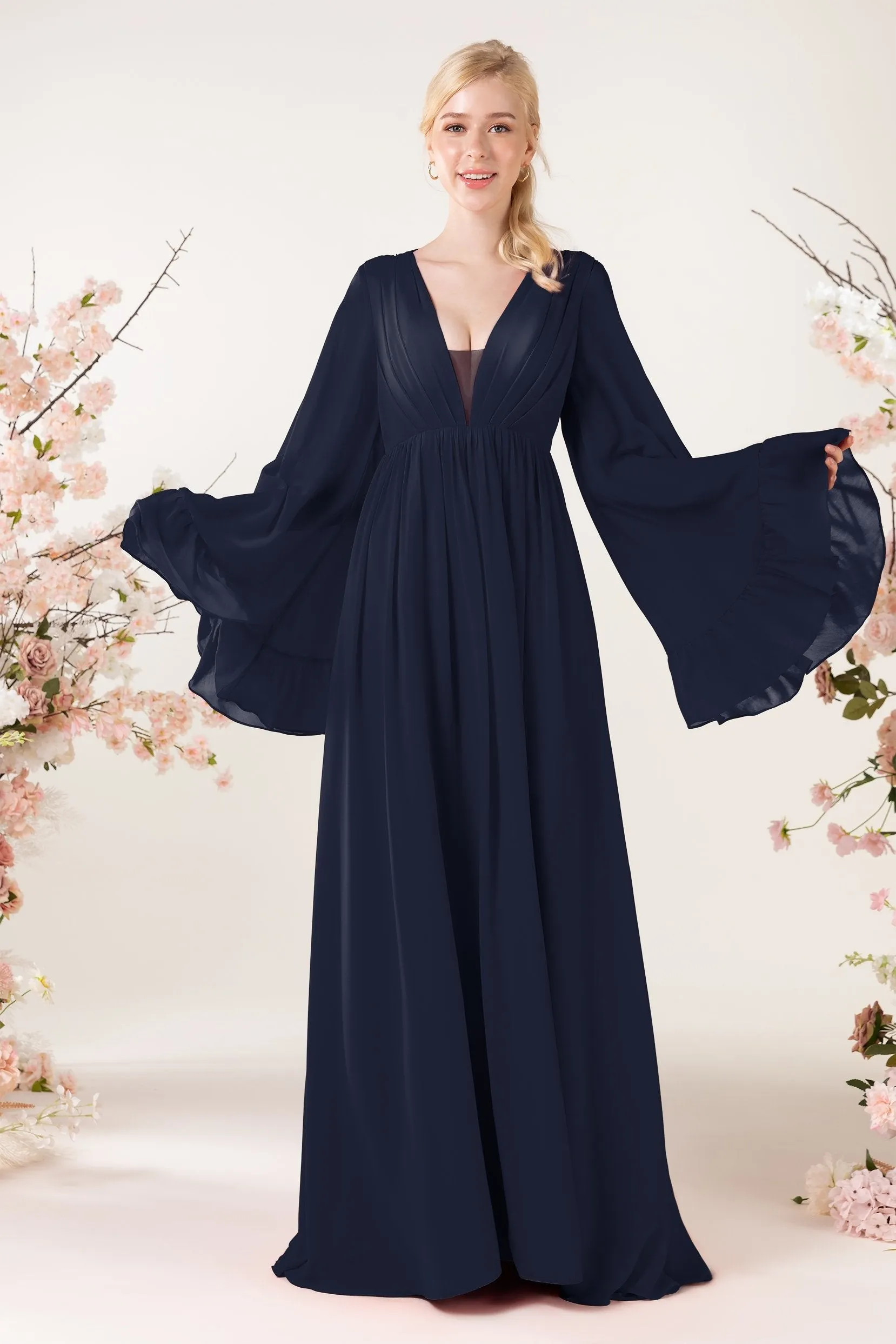 A-Line Sweep-Brush Train Chiffon Bridesmaid Dress CB0465