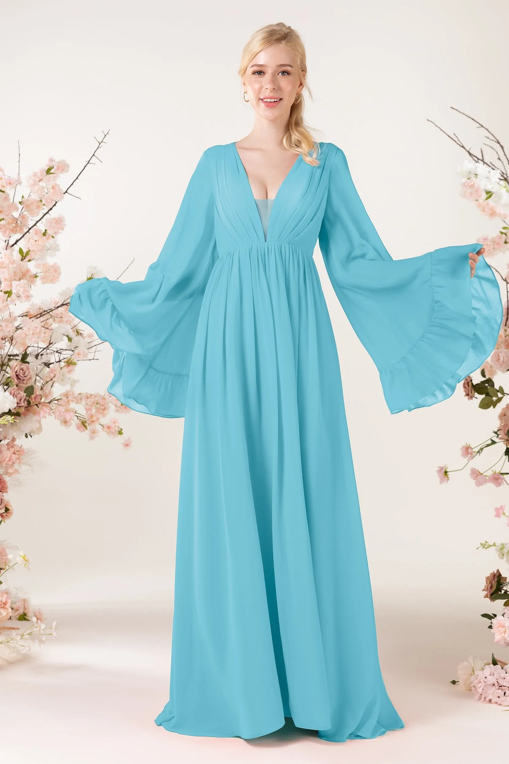 A-Line Sweep-Brush Train Chiffon Bridesmaid Dress CB0465