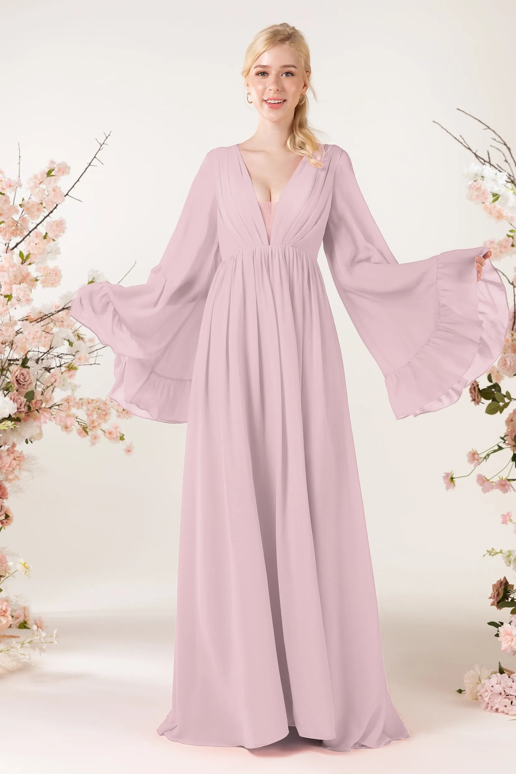 A-Line Sweep-Brush Train Chiffon Bridesmaid Dress CB0465