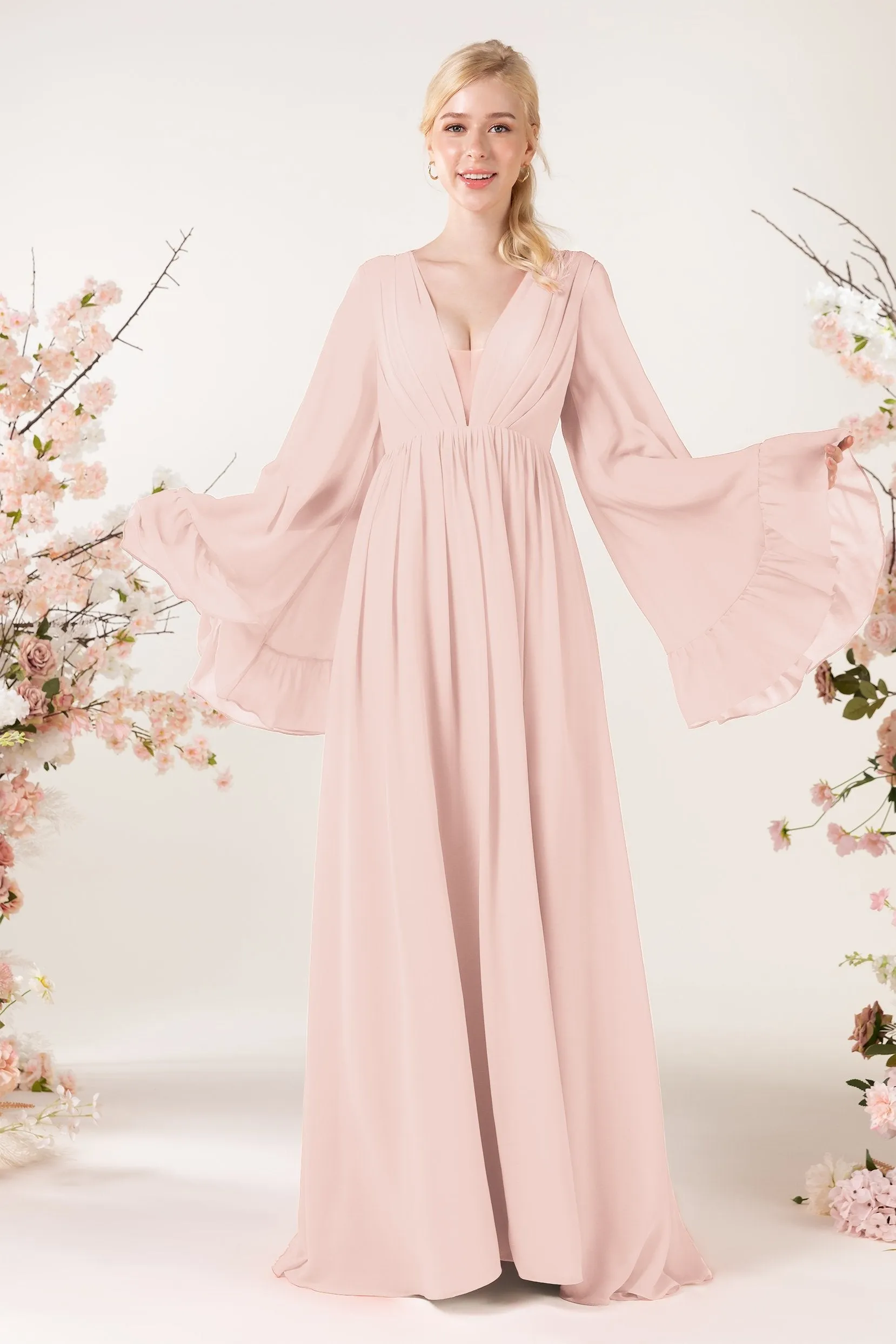 A-Line Sweep-Brush Train Chiffon Bridesmaid Dress CB0465