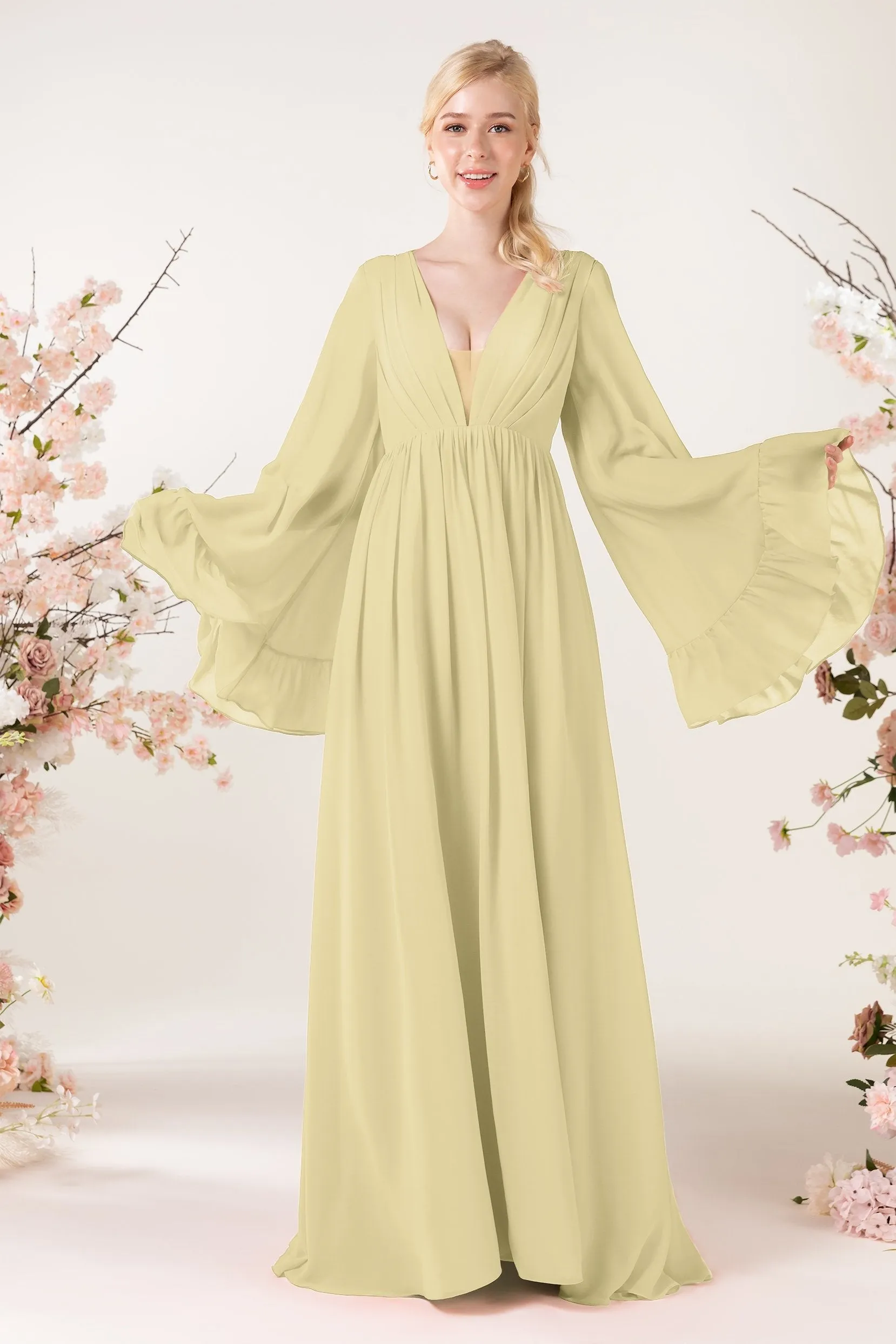 A-Line Sweep-Brush Train Chiffon Bridesmaid Dress CB0465