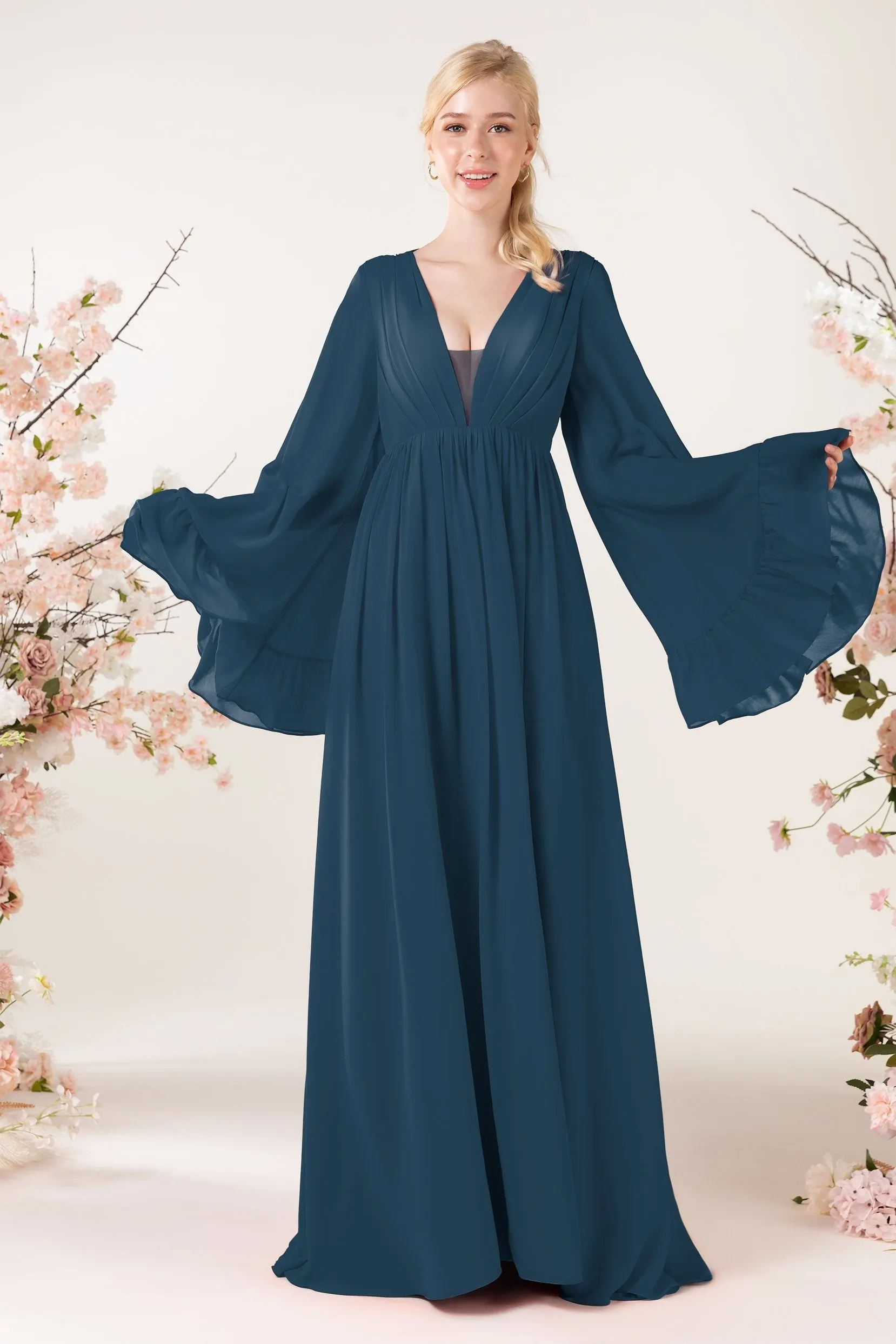 A-Line Sweep-Brush Train Chiffon Bridesmaid Dress CB0465