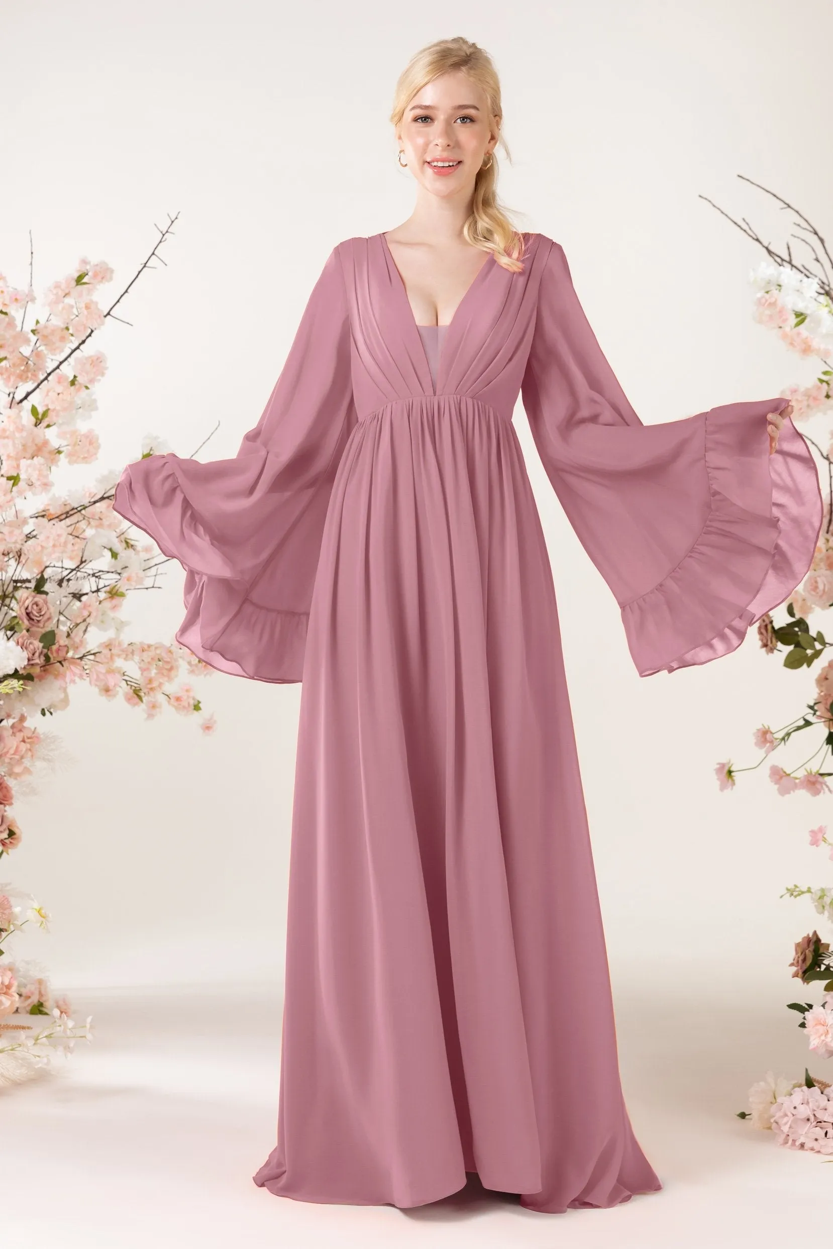 A-Line Sweep-Brush Train Chiffon Bridesmaid Dress CB0465