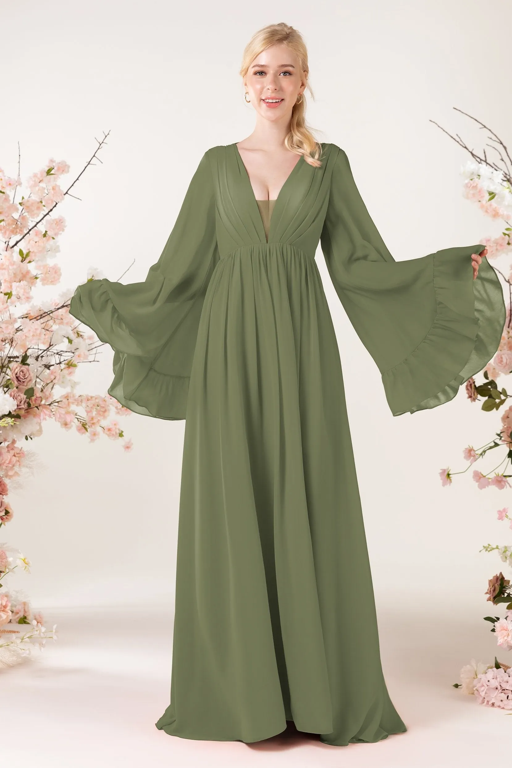 A-Line Sweep-Brush Train Chiffon Bridesmaid Dress CB0465