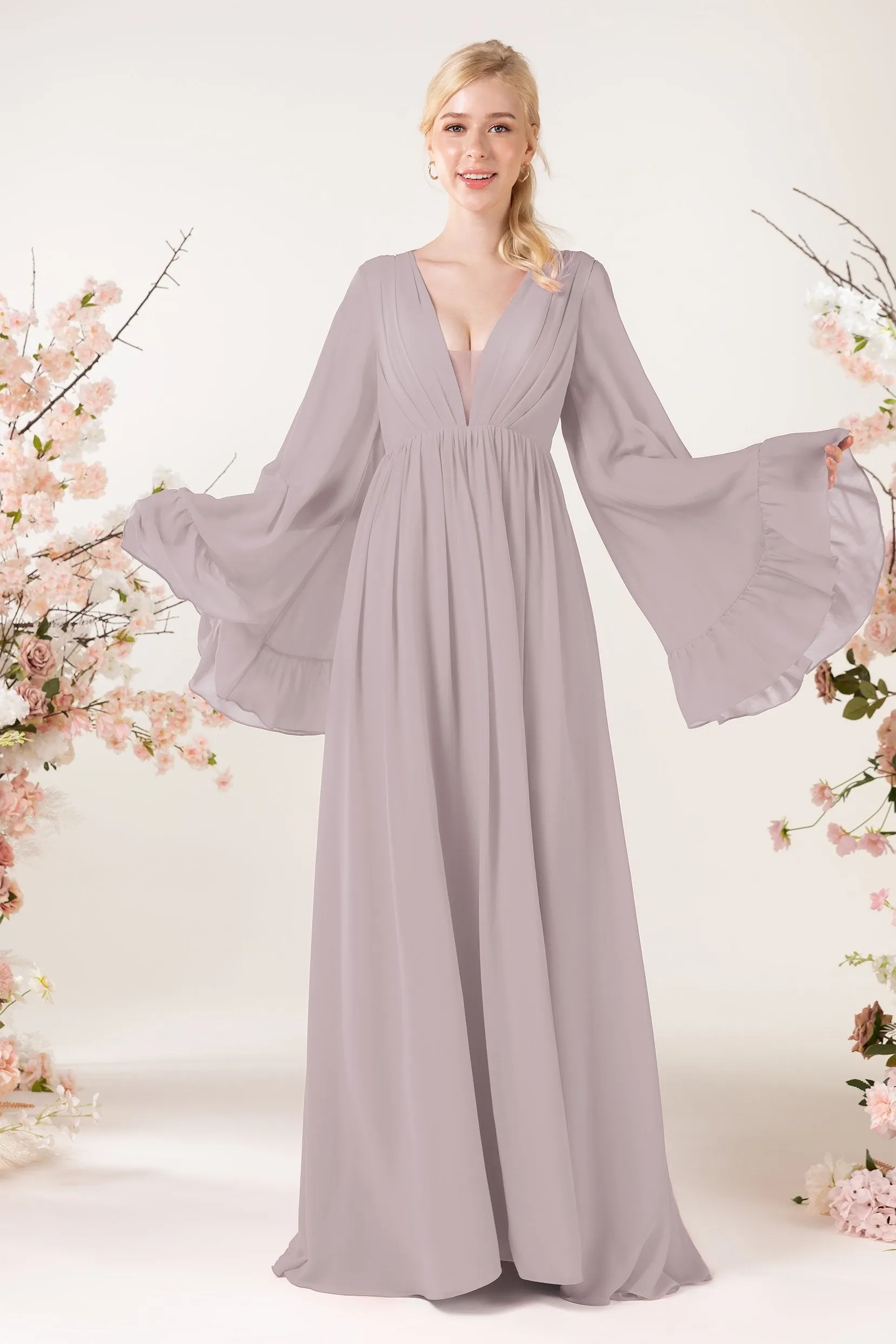A-Line Sweep-Brush Train Chiffon Bridesmaid Dress CB0465