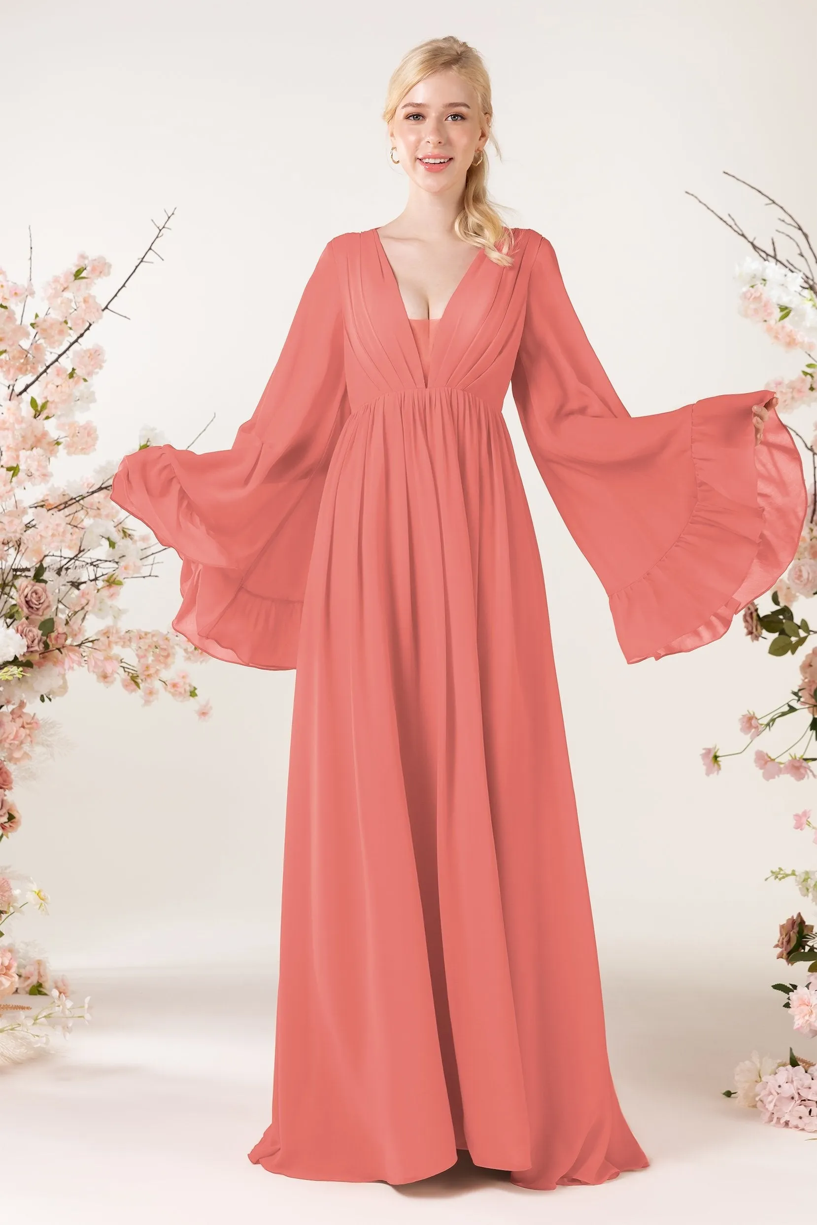 A-Line Sweep-Brush Train Chiffon Bridesmaid Dress CB0465