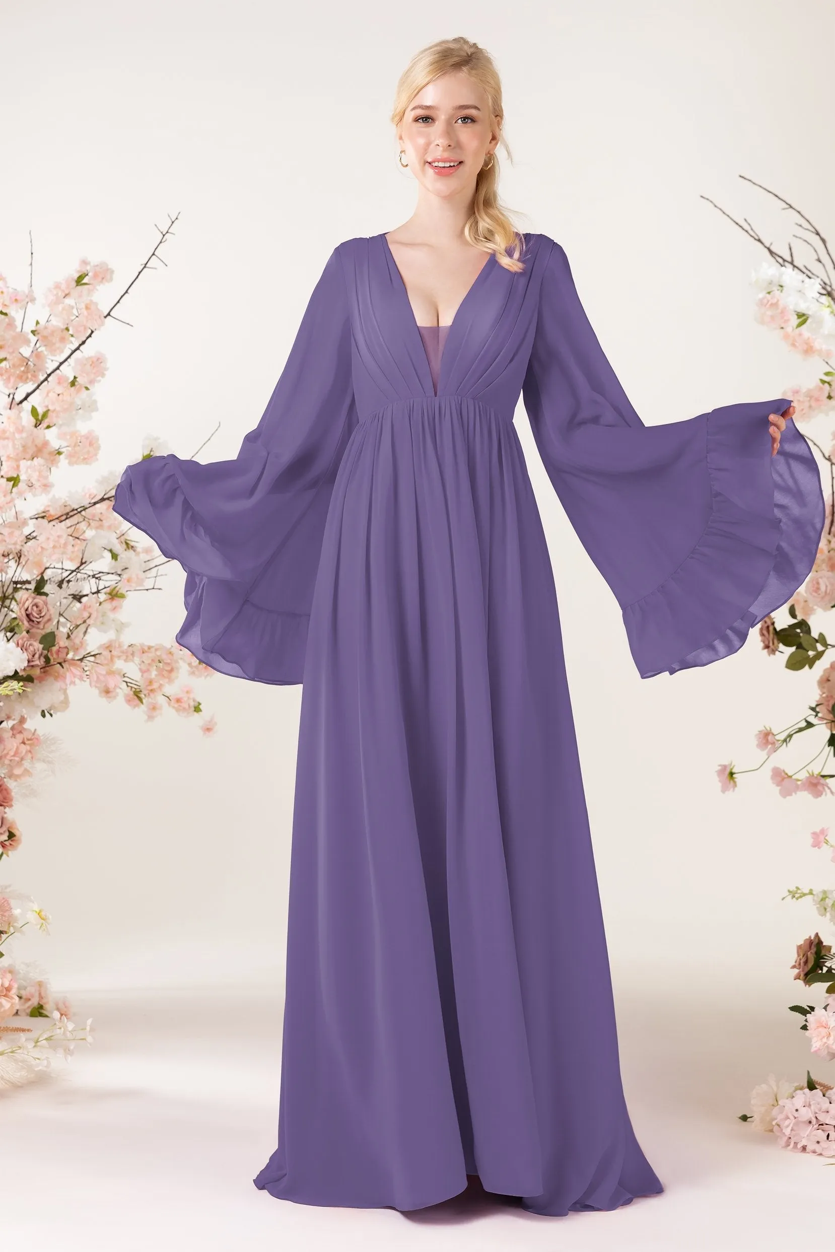 A-Line Sweep-Brush Train Chiffon Bridesmaid Dress CB0465