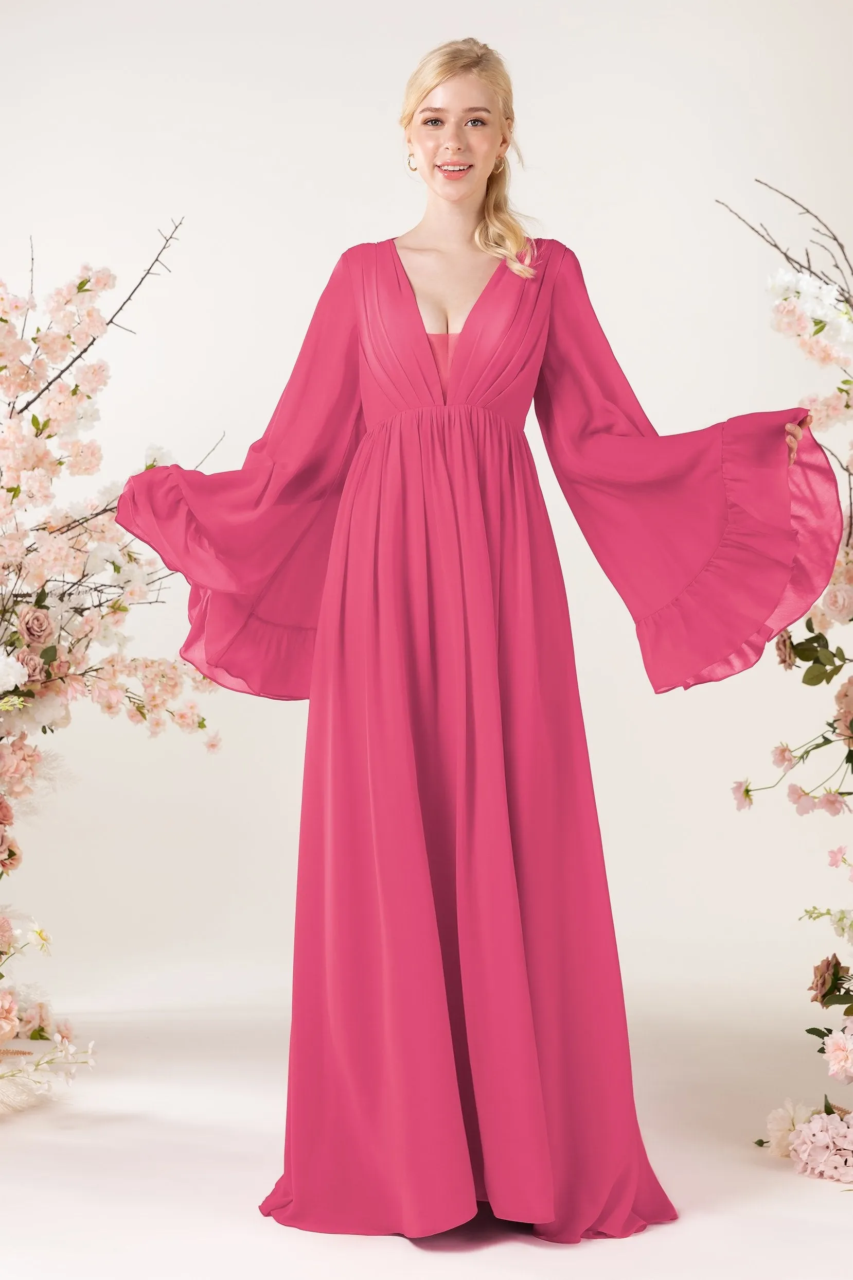 A-Line Sweep-Brush Train Chiffon Bridesmaid Dress CB0465