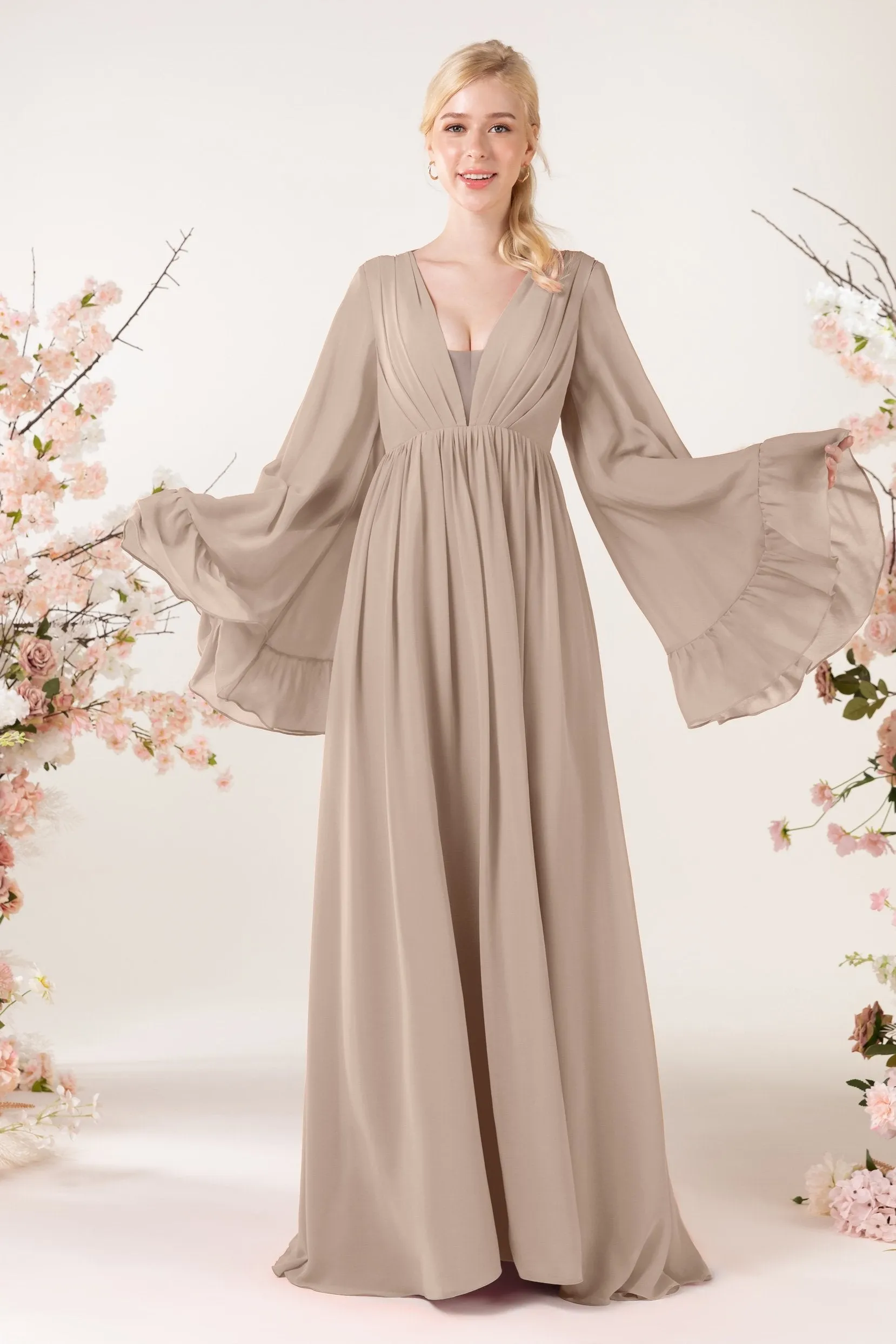 A-Line Sweep-Brush Train Chiffon Bridesmaid Dress CB0465