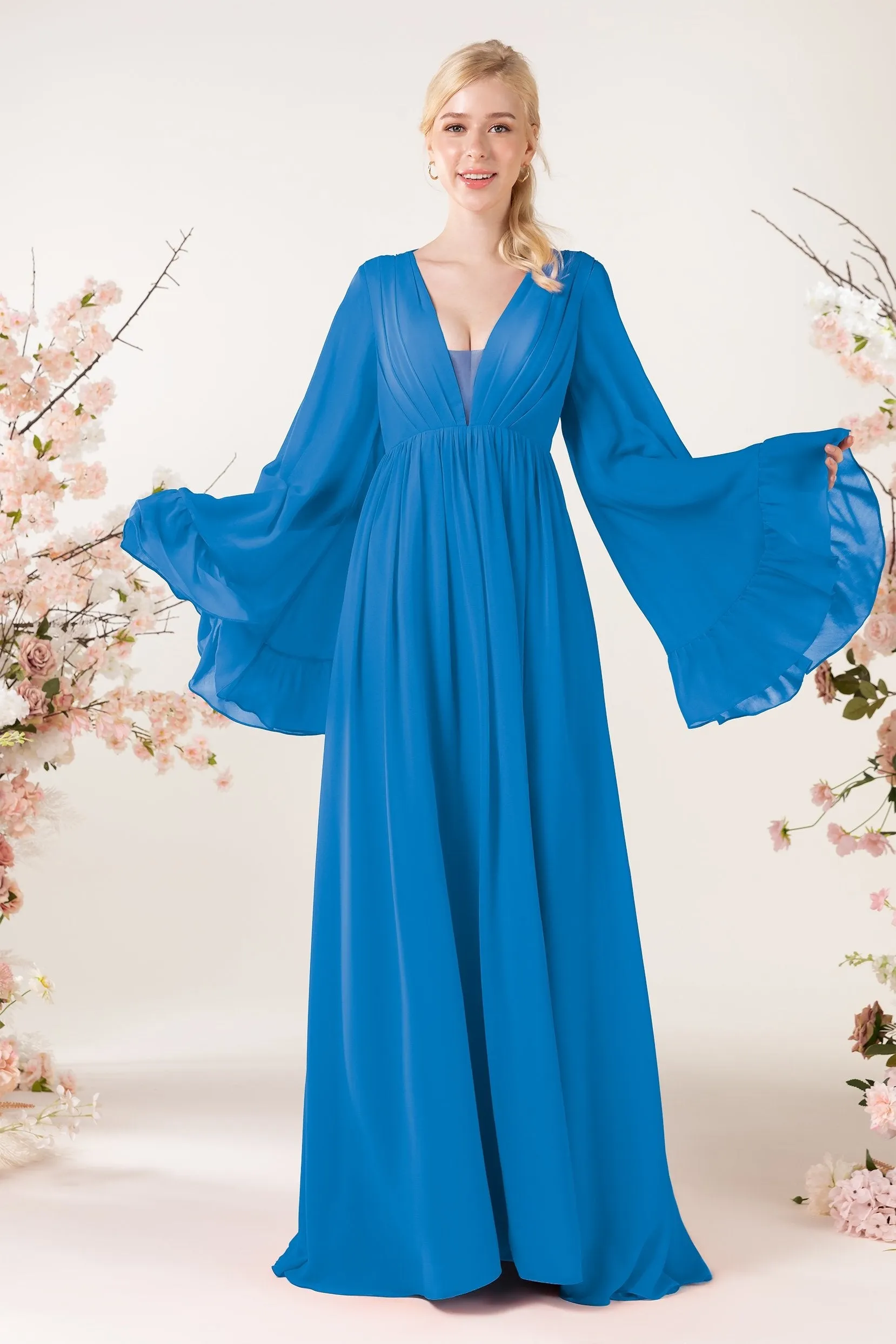 A-Line Sweep-Brush Train Chiffon Bridesmaid Dress CB0465