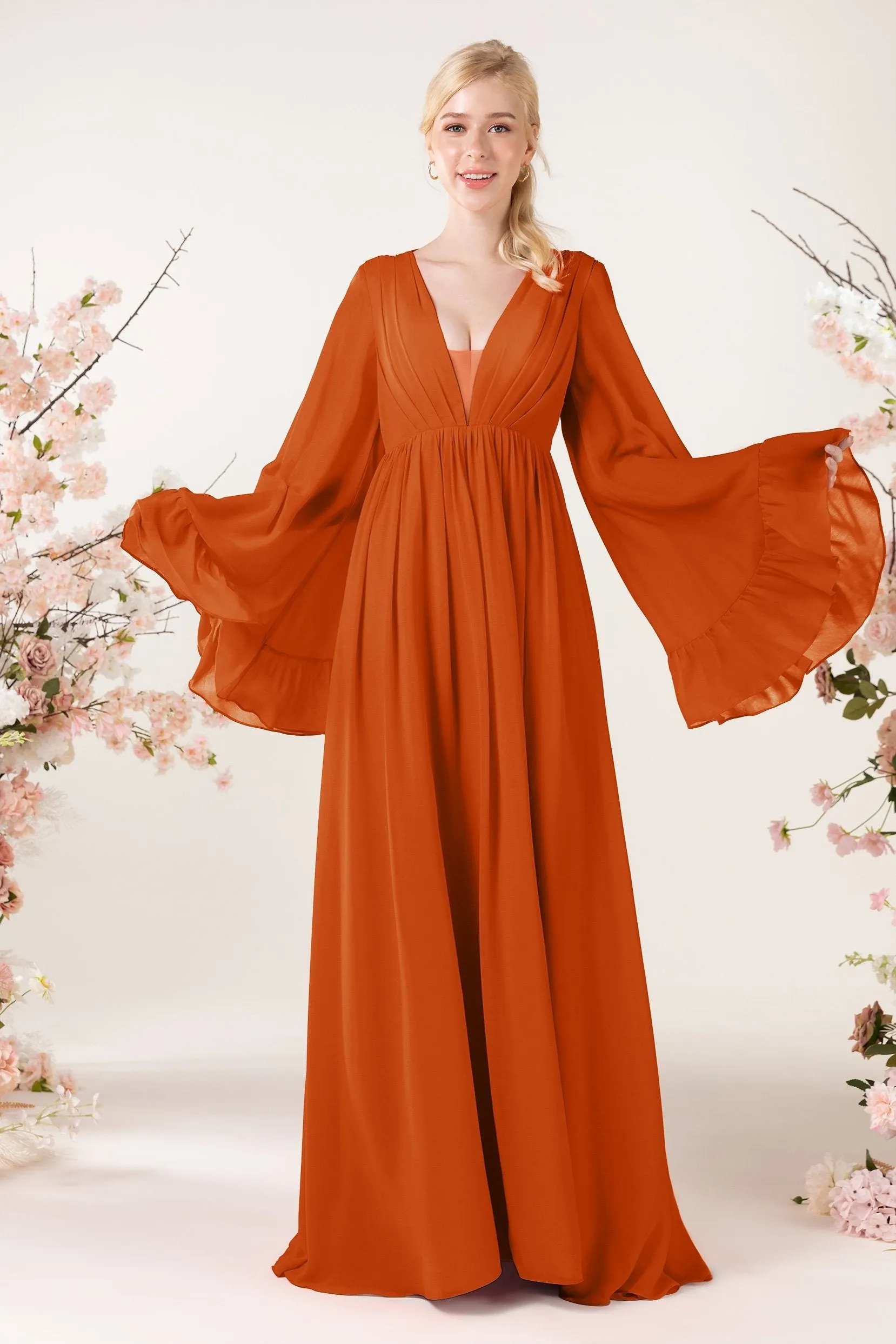 A-Line Sweep-Brush Train Chiffon Bridesmaid Dress CB0465