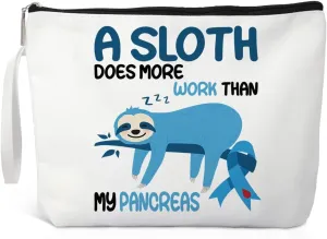 A Sloth Does More Work Than My Pancreas Cute Diabetic Travel Cosmetic Bag, Diabetes Awareness Gift for Men Women Mom Dad Sister Brother, Sloth Lover Gift