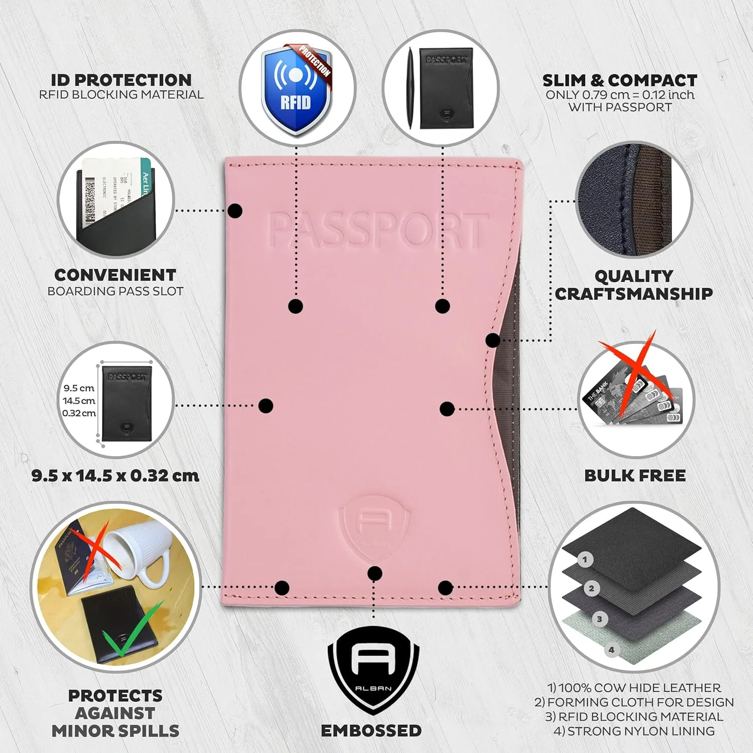 Alban RFID Passport Holder Women Men RFID Blocking Travel Passport Wallet Case Genuine Leather Passport Cover porta pasaporte