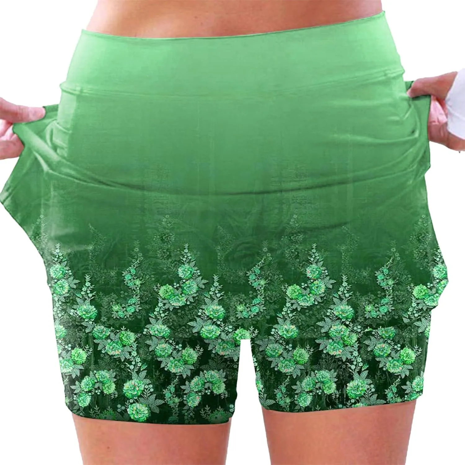 AMDBEL Womens Skorts Dressy Casual,Athletic Skorts for Women Shorts Fashion Floral Printed Stretchy Tummy Control Skorts