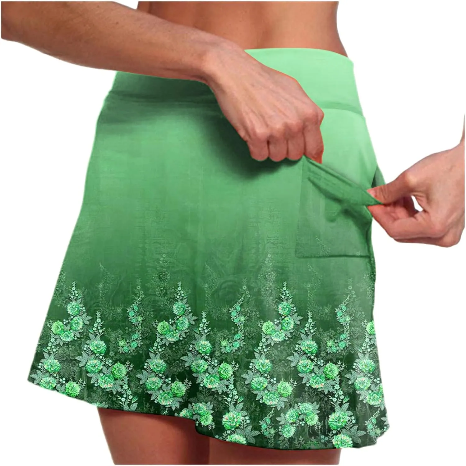AMDBEL Womens Skorts Dressy Casual,Athletic Skorts for Women Shorts Fashion Floral Printed Stretchy Tummy Control Skorts