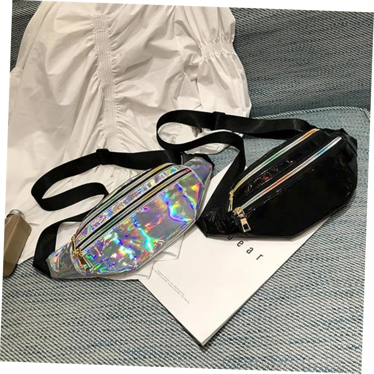 Amosfun Fashion Stylish Chest Bag Anti-theft Phone Waist Pouch Shiny Crossbody Bag for Women Compact Storage Pouch for Travel Hiking Biking