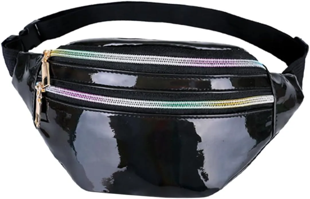 Amosfun Fashion Stylish Chest Bag Anti-theft Phone Waist Pouch Shiny Crossbody Bag for Women Compact Storage Pouch for Travel Hiking Biking