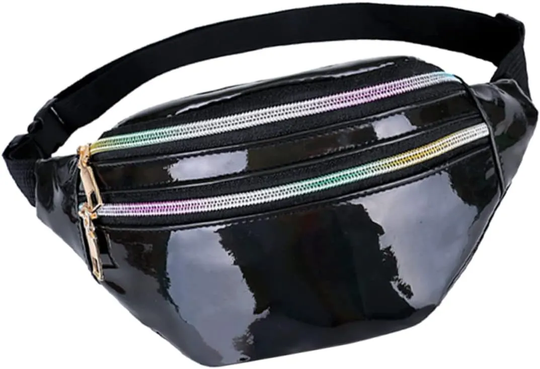 Amosfun Fashion Stylish Chest Bag Anti-theft Phone Waist Pouch Shiny Crossbody Bag for Women Compact Storage Pouch for Travel Hiking Biking