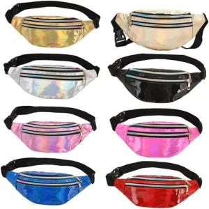 Amosfun Fashion Stylish Chest Bag Anti-theft Phone Waist Pouch Shiny Crossbody Bag for Women Compact Storage Pouch for Travel Hiking Biking