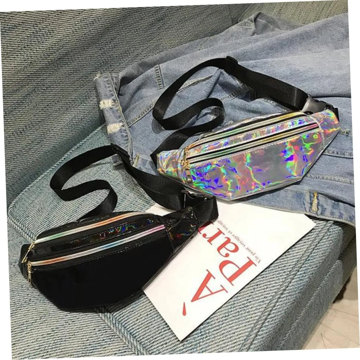 Amosfun Fashion Stylish Chest Bag Anti-theft Phone Waist Pouch Shiny Crossbody Bag for Women Compact Storage Pouch for Travel Hiking Biking
