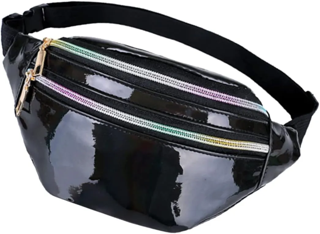 Amosfun Fashion Stylish Chest Bag Anti-theft Phone Waist Pouch Shiny Crossbody Bag for Women Compact Storage Pouch for Travel Hiking Biking