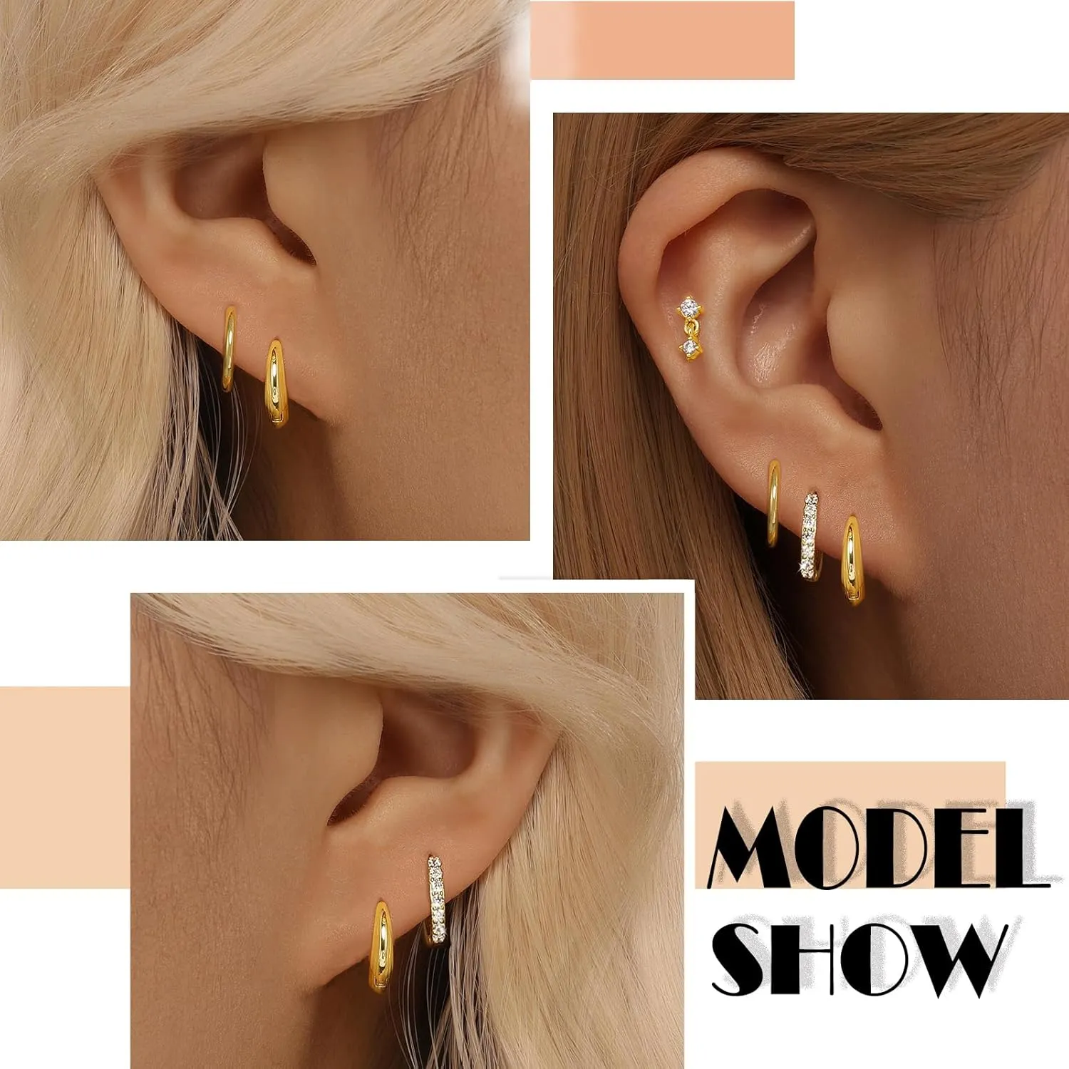 Angelady 14K Gold Huggie Hoop Earrings Set for Women, 3 Pairs Small Hoop Earring Stacks Hypoallergenic, Trendy Ear Cuff Hoops Cartilage Earrings for Women