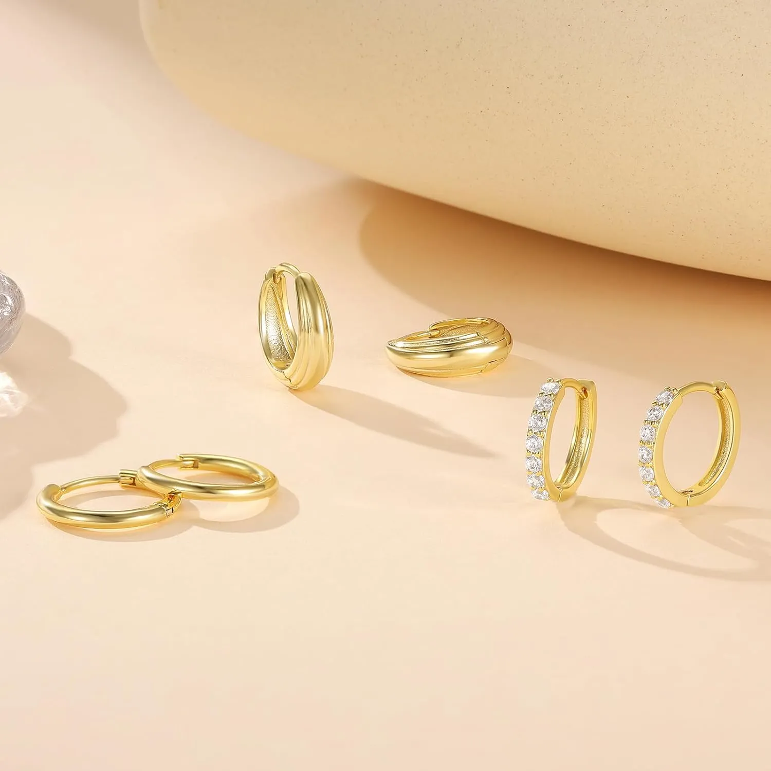 Angelady 14K Gold Huggie Hoop Earrings Set for Women, 3 Pairs Small Hoop Earring Stacks Hypoallergenic, Trendy Ear Cuff Hoops Cartilage Earrings for Women