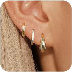 Angelady 14K Gold Huggie Hoop Earrings Set for Women, 3 Pairs Small Hoop Earring Stacks Hypoallergenic, Trendy Ear Cuff Hoops Cartilage Earrings for Women