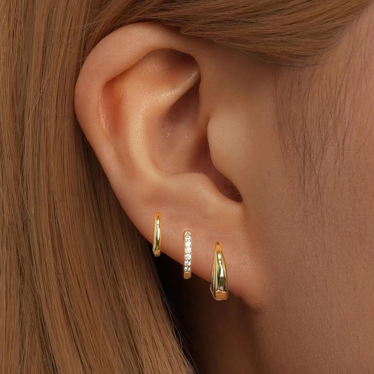 Angelady 14K Gold Huggie Hoop Earrings Set for Women, 3 Pairs Small Hoop Earring Stacks Hypoallergenic, Trendy Ear Cuff Hoops Cartilage Earrings for Women
