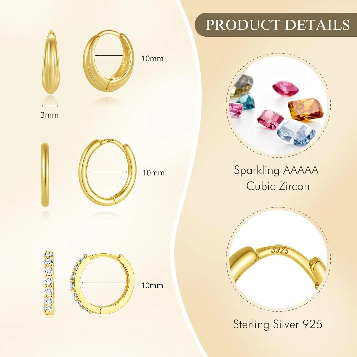 Angelady 14K Gold Huggie Hoop Earrings Set for Women, 3 Pairs Small Hoop Earring Stacks Hypoallergenic, Trendy Ear Cuff Hoops Cartilage Earrings for Women