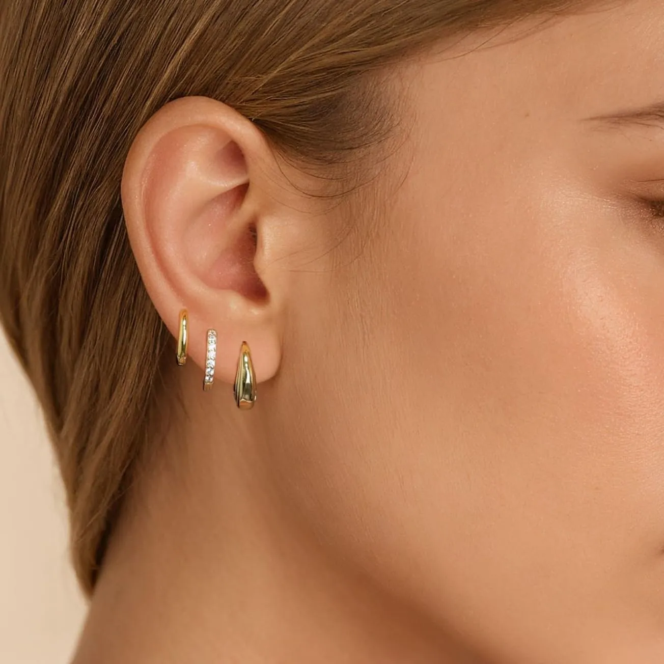 Angelady 14K Gold Huggie Hoop Earrings Set for Women, 3 Pairs Small Hoop Earring Stacks Hypoallergenic, Trendy Ear Cuff Hoops Cartilage Earrings for Women