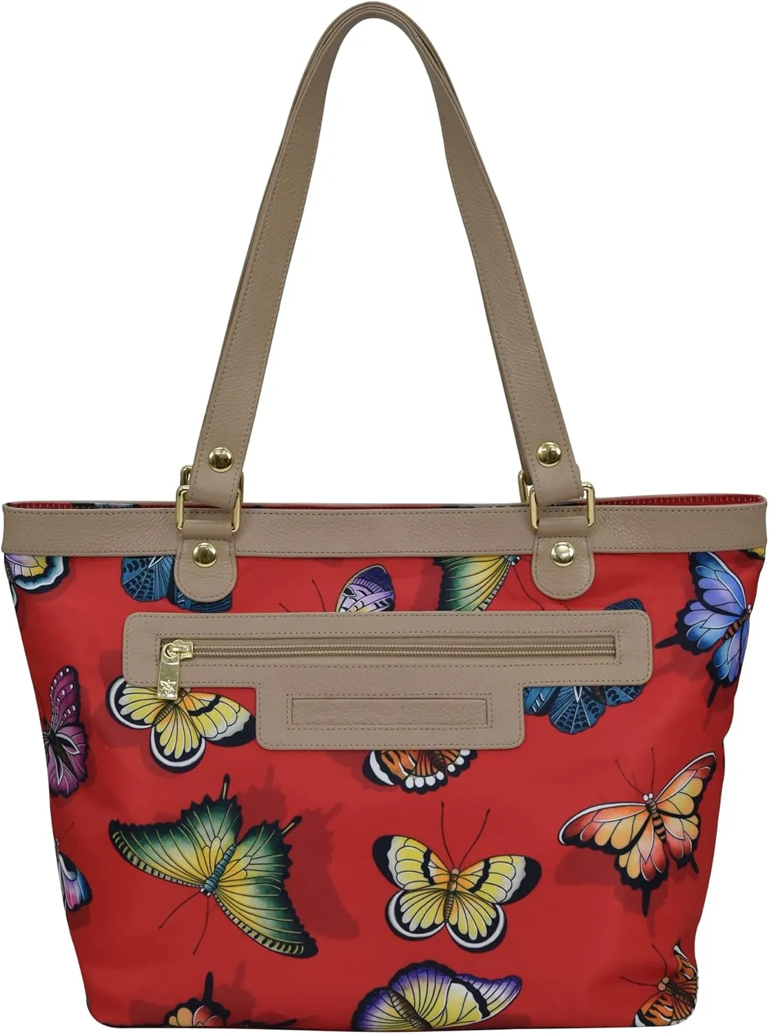 Anuschka Zip Top City Tote-Wanderlust Collection-Nylon Fabric with Leather Trim and Artwork Print