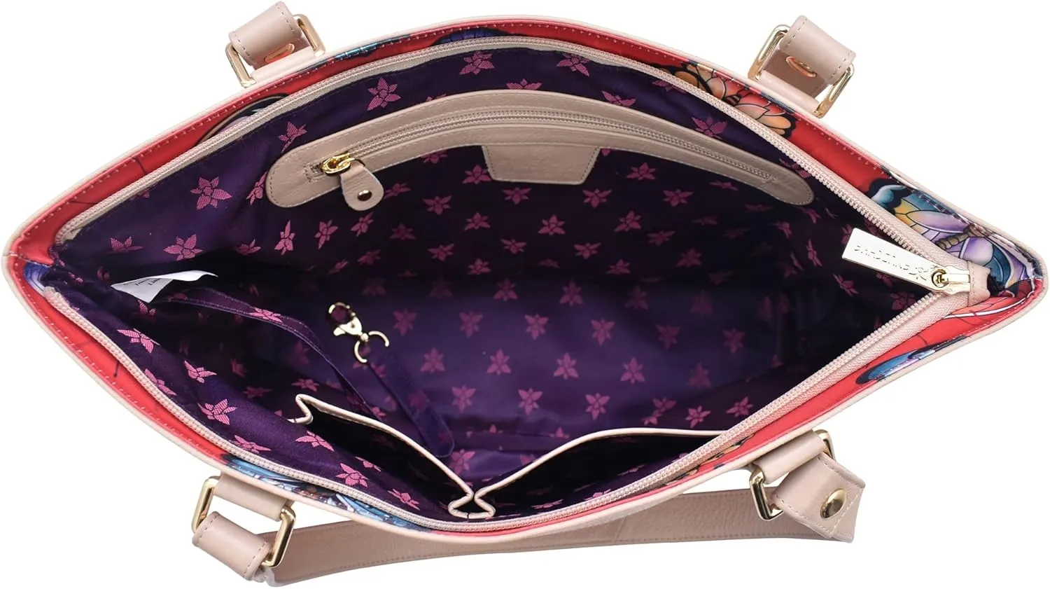 Anuschka Zip Top City Tote-Wanderlust Collection-Nylon Fabric with Leather Trim and Artwork Print