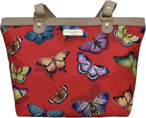 Anuschka Zip Top City Tote-Wanderlust Collection-Nylon Fabric with Leather Trim and Artwork Print
