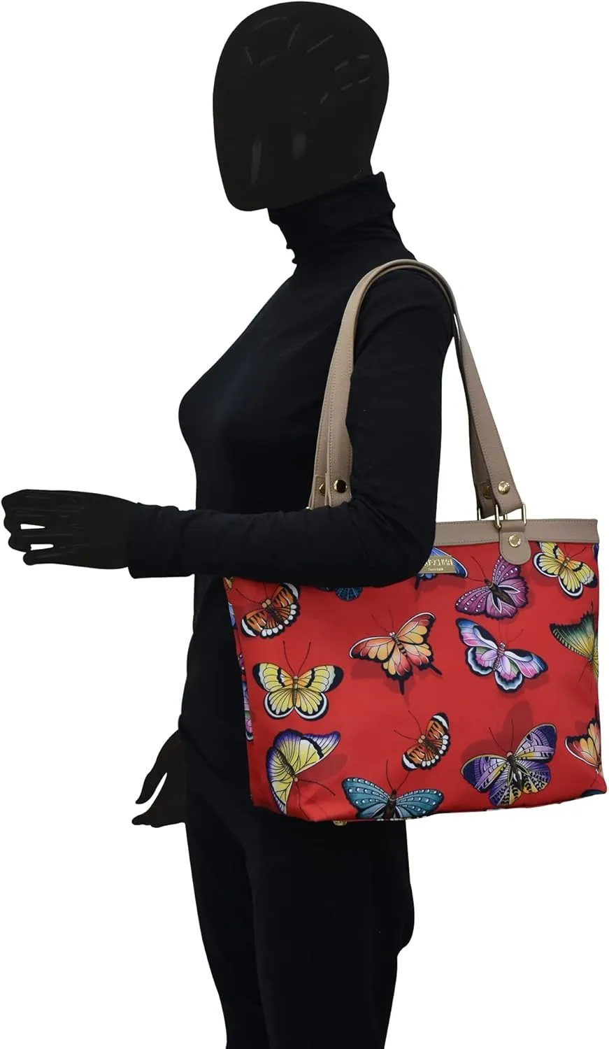 Anuschka Zip Top City Tote-Wanderlust Collection-Nylon Fabric with Leather Trim and Artwork Print