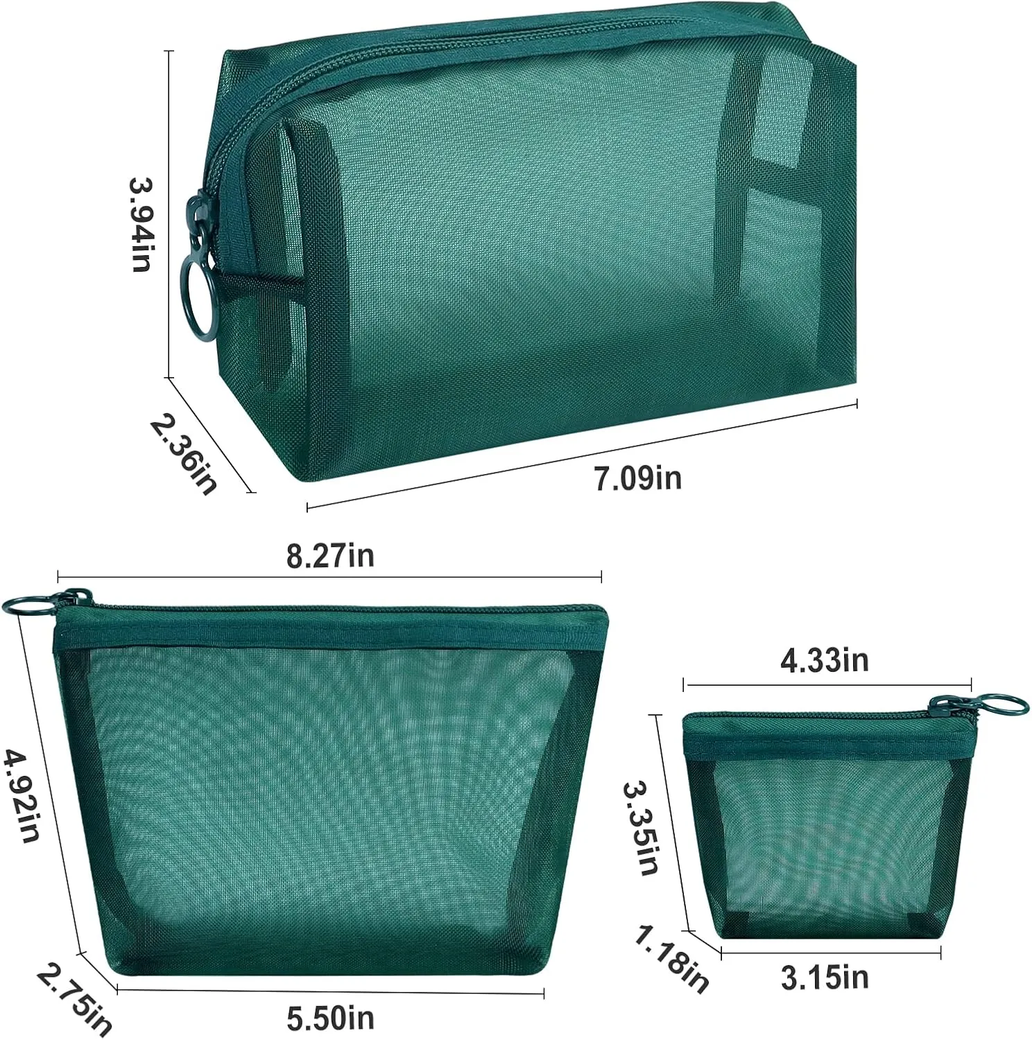 Aosbos 3-Pack Mesh Cosmetic Bag Set - Travel/On-The-Go Makeup Storage, Zipper Closure Small Pouch