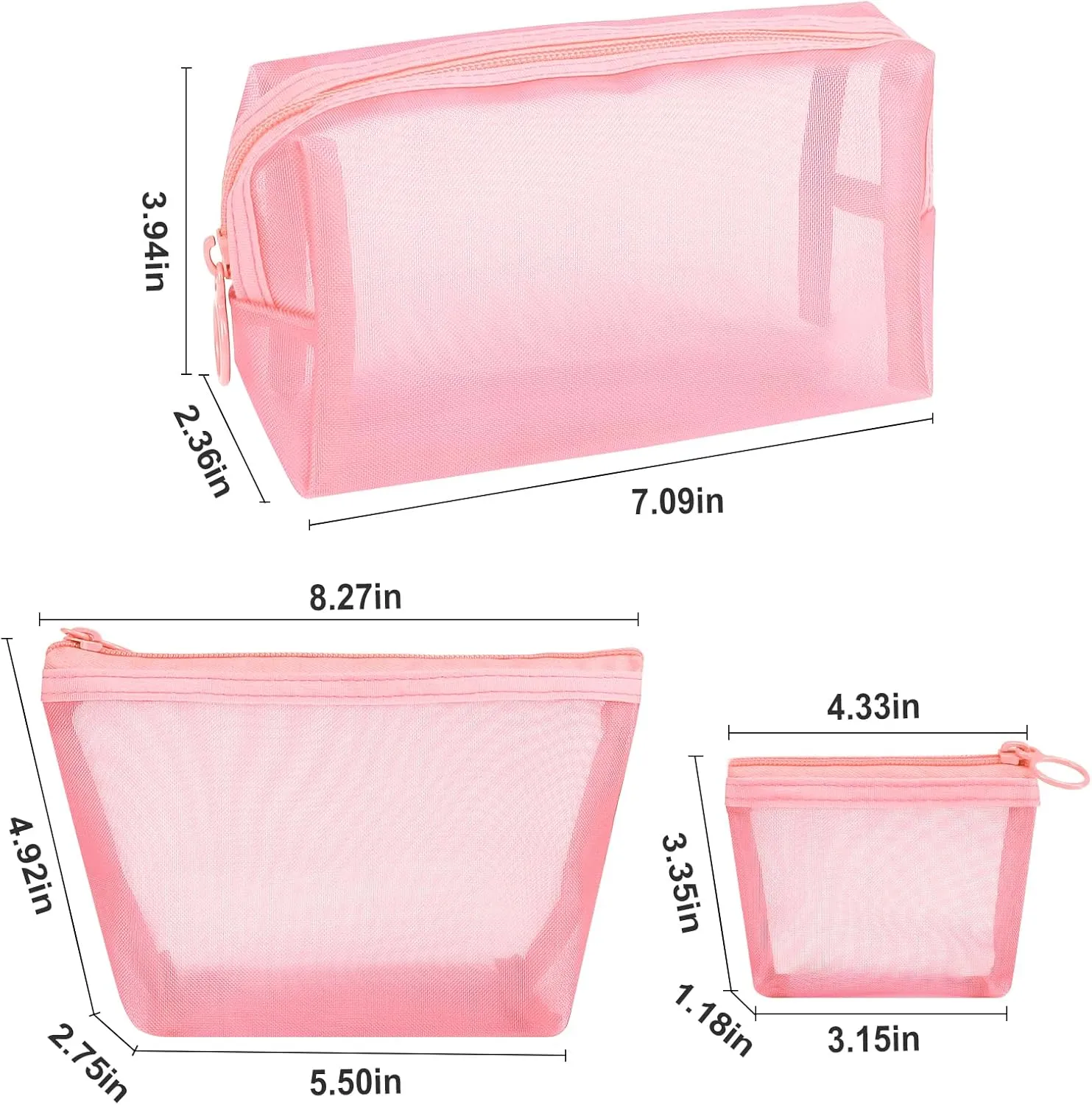 Aosbos 3-Pack Mesh Cosmetic Bag Set - Travel/On-The-Go Makeup Storage, Zipper Closure Small Pouch