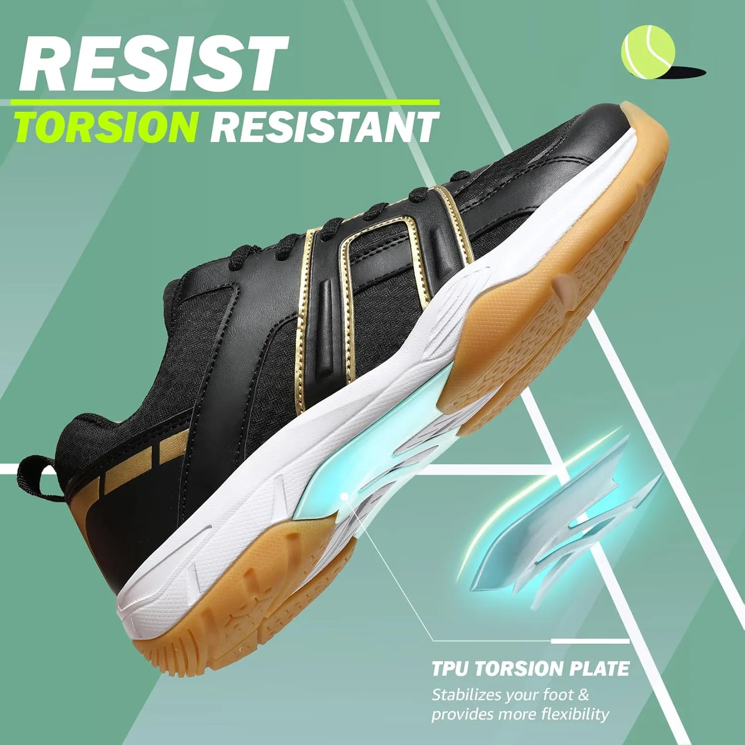 ASHION Pickleball Shoes for Men Tennis Shoes Sneakers for All Court Racquetball Athletic Shoes for Racquet Sport | Arch Support