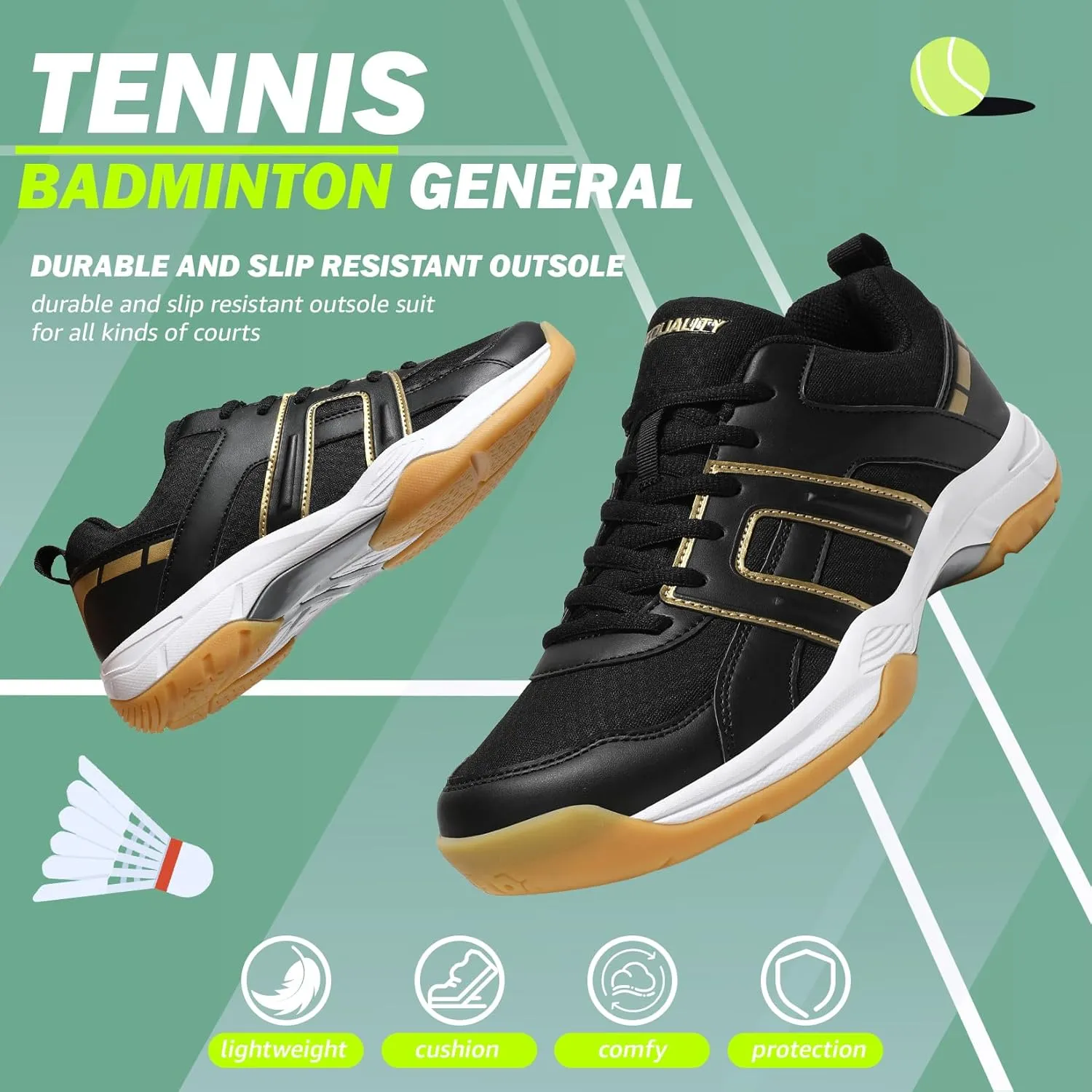 ASHION Pickleball Shoes for Men Tennis Shoes Sneakers for All Court Racquetball Athletic Shoes for Racquet Sport | Arch Support