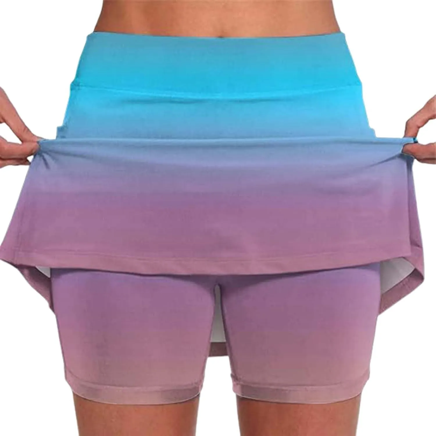Athletic Skorts with Pockets for Women Casual Tennis Workout Yoga Running Golf Skirts with Shorts Gradient Summer Clothes