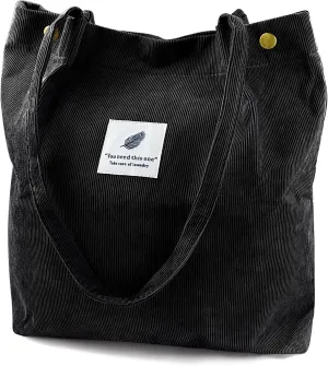 Ayieyill Corduroy Tote Bag for Women Canvas Shoulder Cord Purse with Inner Pocket