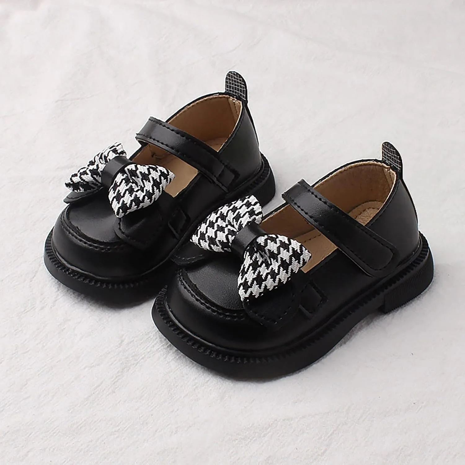 Baby Girls Mary Jane Chunky Flat Infant Platform Slip On Heel Round Toe Leather Bow School niform Dress Shoes