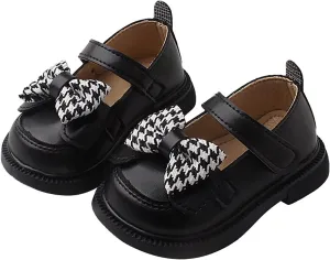 Baby Girls Mary Jane Chunky Flat Infant Platform Slip On Heel Round Toe Leather Bow School niform Dress Shoes