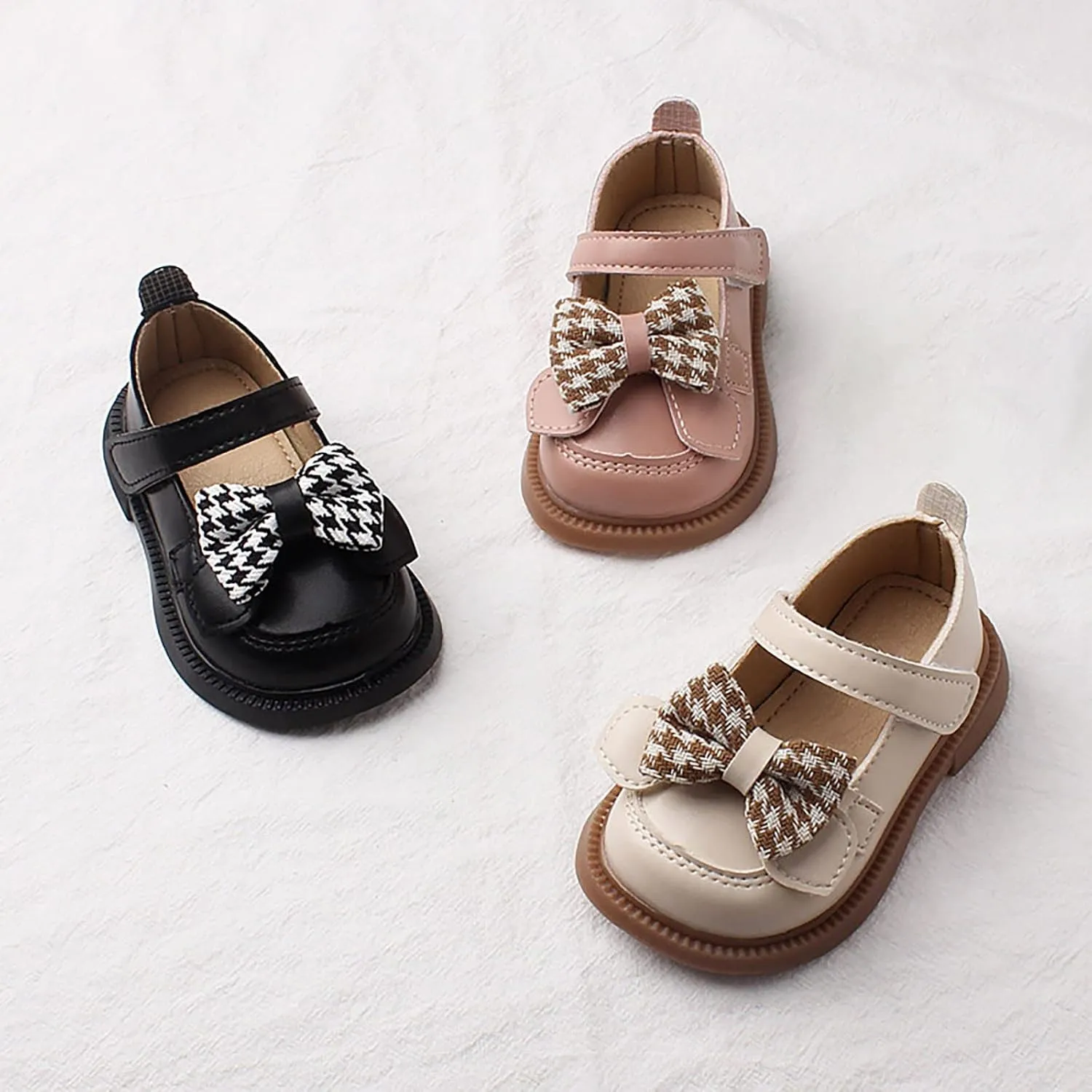 Baby Girls Mary Jane Chunky Flat Infant Platform Slip On Heel Round Toe Leather Bow School niform Dress Shoes