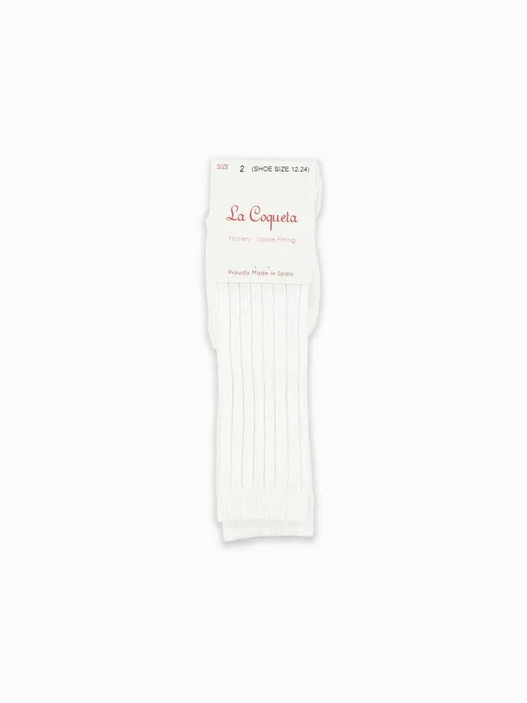 baby white ribbed knee high socks