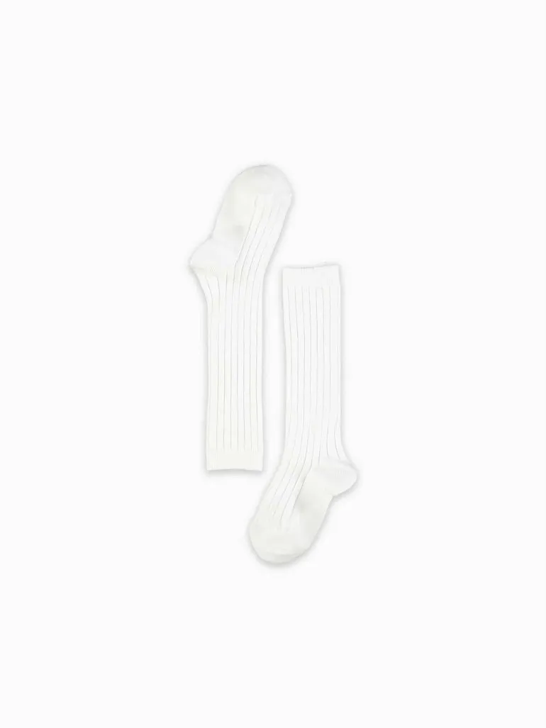 baby white ribbed knee high socks