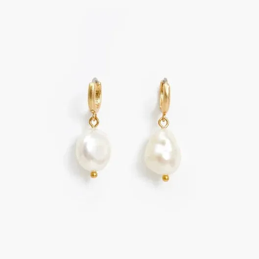 Baroque Pearl Mini Hoop Earrings (Pearl & Vintage Gold)