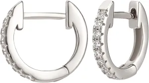 Beebeecraft Rhodium Plated 925 Sterling Silver Cubic Zirconia Hoop Earrings Platinum Clear Round Huggie Ear Cuff for Cartilage Tragus Piercing Jewelry