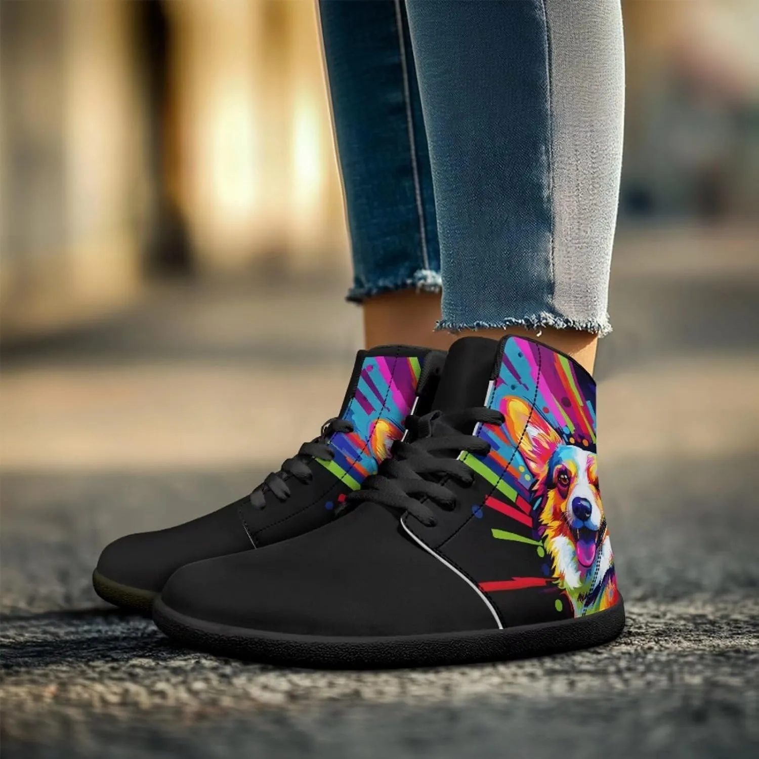 Binienty Barefoot Shoes Men Wide Toe Box High Top PU Minimalist Zero Drop Sneakers Outdoor Footwear
