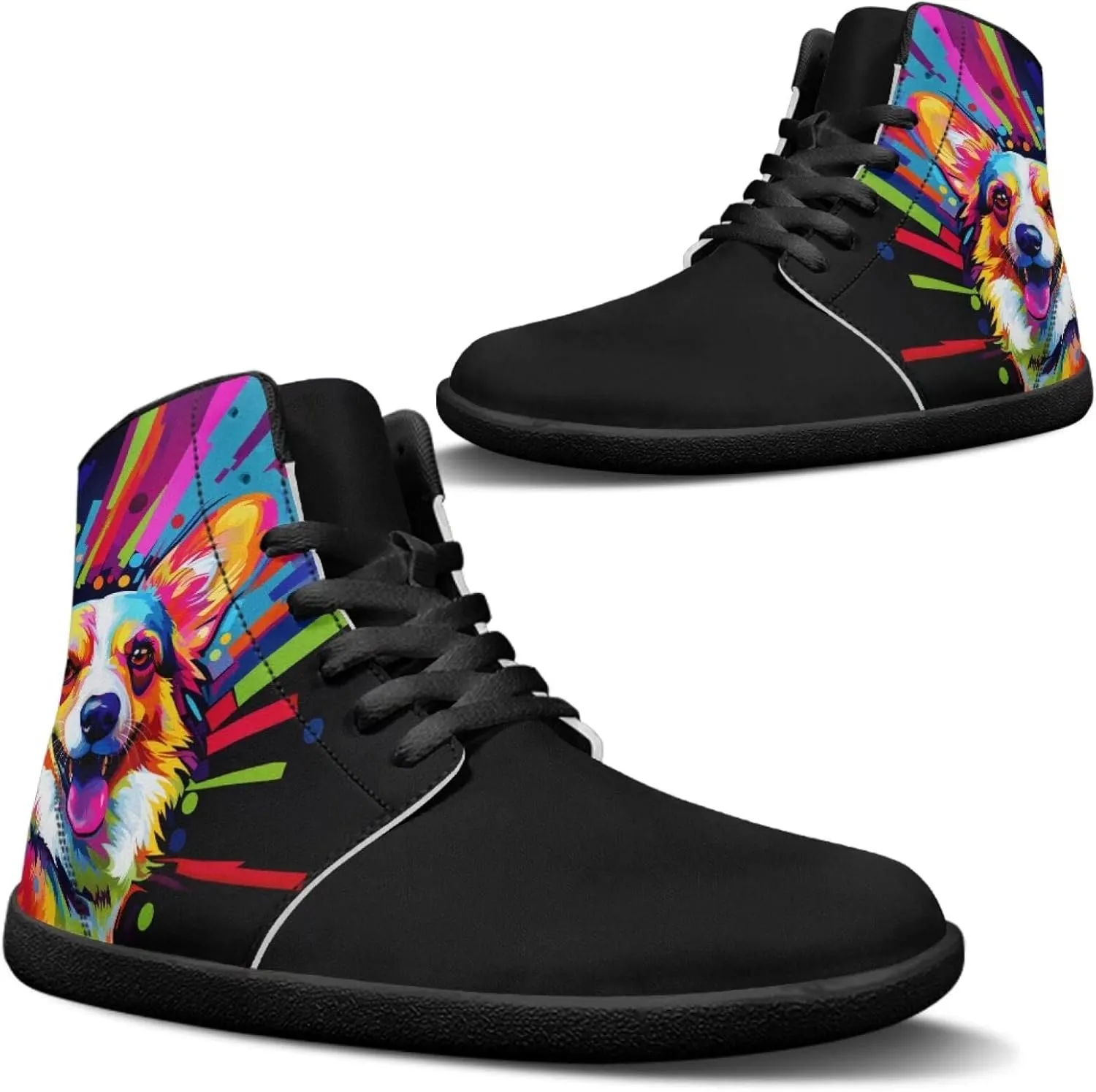Binienty Barefoot Shoes Men Wide Toe Box High Top PU Minimalist Zero Drop Sneakers Outdoor Footwear